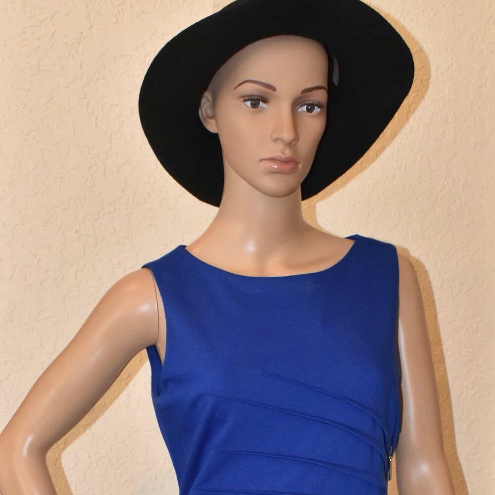 Ivanka Trump Royal Blue Ruched Sleeveless Sheath Dress US 8
